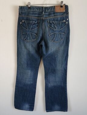 Marc Ecko Mens 32x32 Blue Bootcut Embroidered Pockets Denim Cut & Sew Jeans Y2K